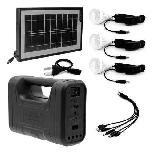 Kit Con Panel Solar + 3 Bombillos + Bateria Carga Celulares título